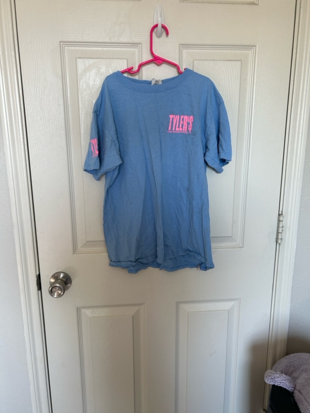 Light Blue Kids Short-Sleeve Tee with Pink Logo - Tyler's